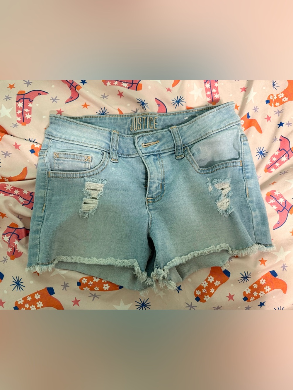 Justice Light Wash Distressed Denim Jean Shorts
